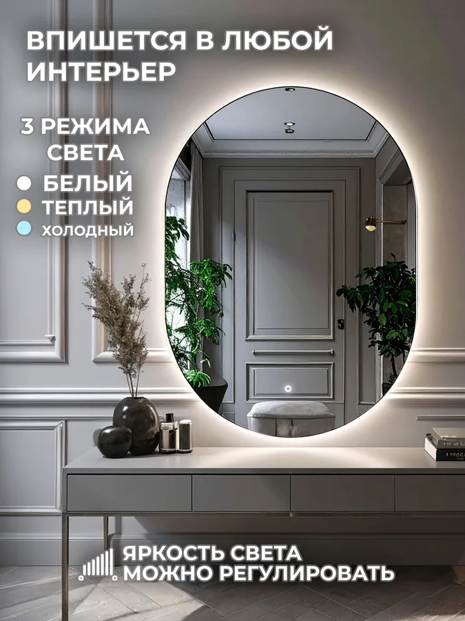 Зеркало ванной капсула 52x72 см LED-подсветка