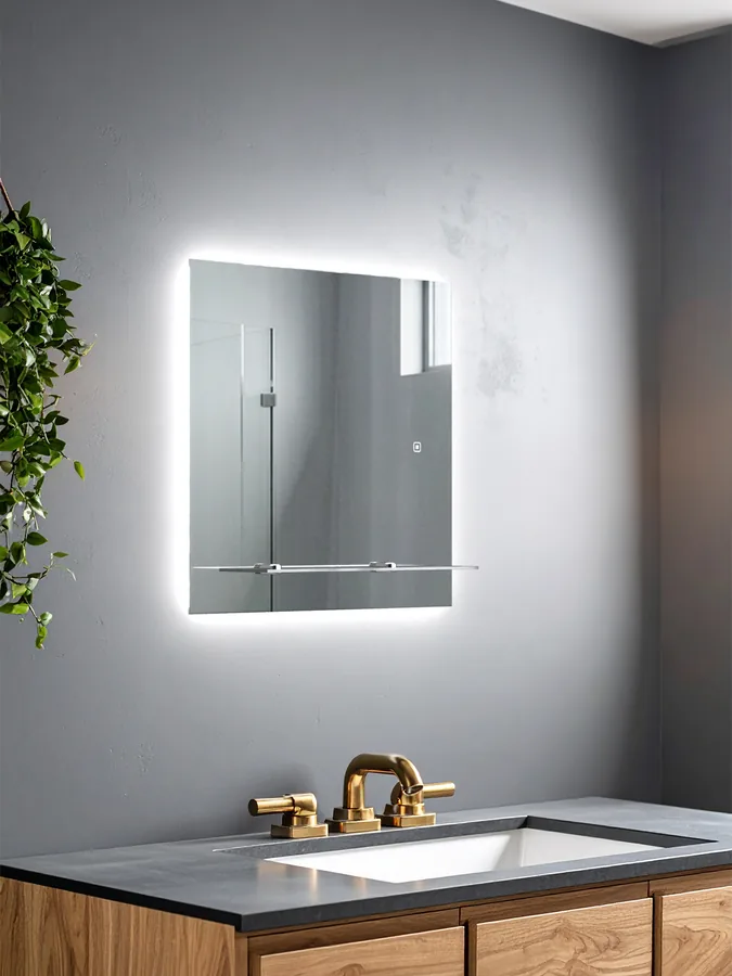Зеркало ванной 50x50 см LED-подсветка + полка