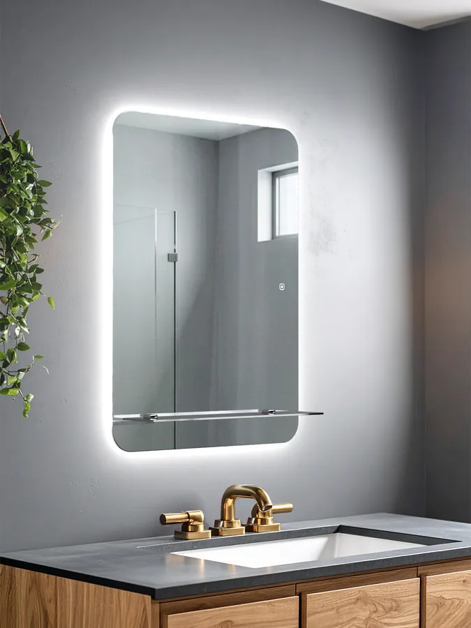 Зеркало ванной вертикальное 55x75 см LED-подсветка + полка