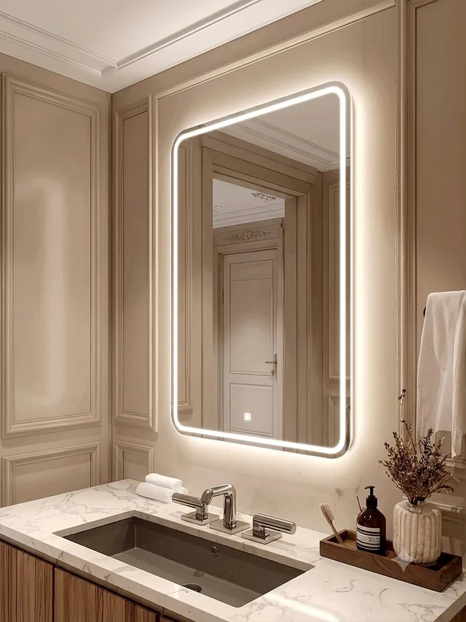 Зеркало ванной 55x75 см LED-подсветка с матовой кромкой