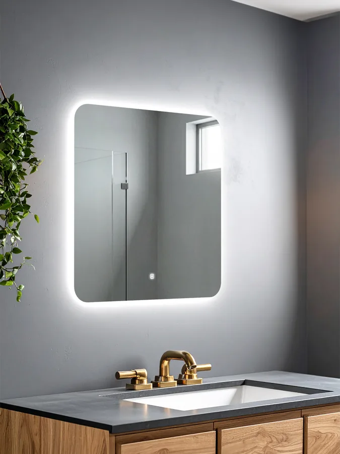 Зеркало ванной 60x60 см LED-подсветка + полка