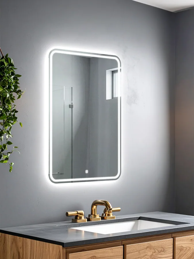 Зеркало ванной вертикальное 52x72 см LED-подсветка с матовым ободком